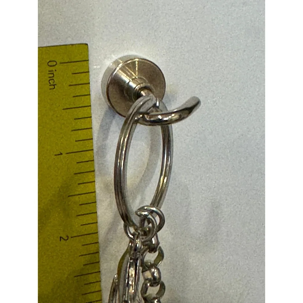 Black Faux Fur Pom Pom Bear Keychain Rhinestone Bag Charm Silver Tone Star Back
